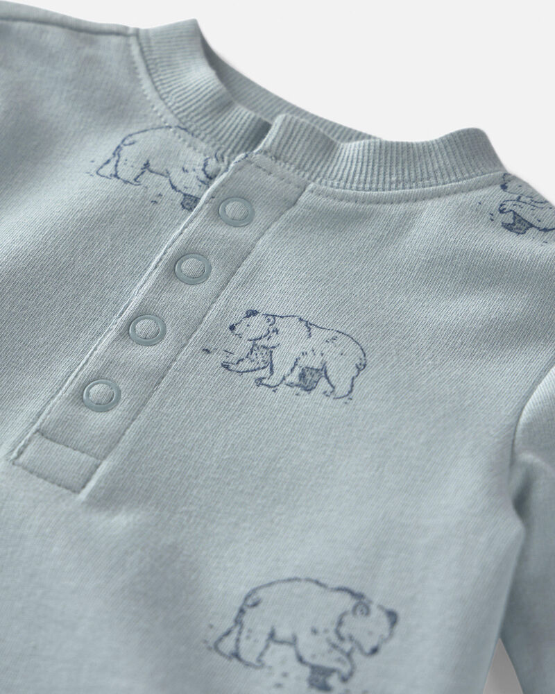 Baby Organic Cotton French Terry Jumpsuit in Blue Bears, image 3 of 5 slides