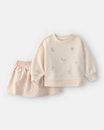 Baby Girl 2-Piece Floral French Terry Top & Skort Set - Cream, 