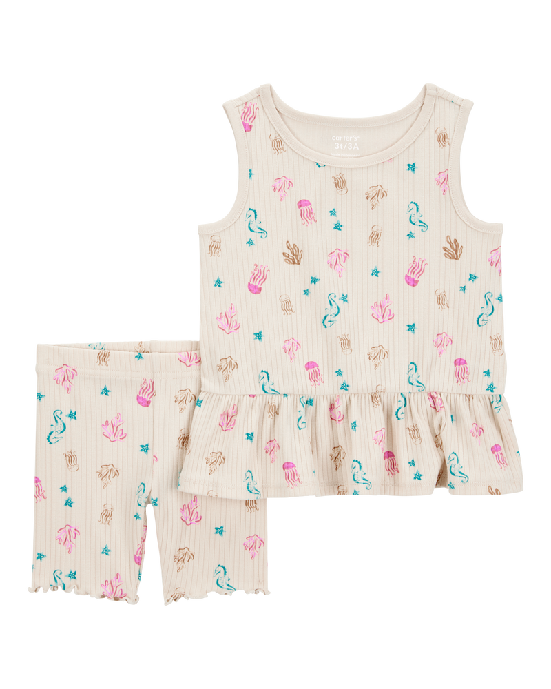 Toddler 2-Piece Sea Creature Tank & Bike Short Set - Brown, image 1 of 3 slides