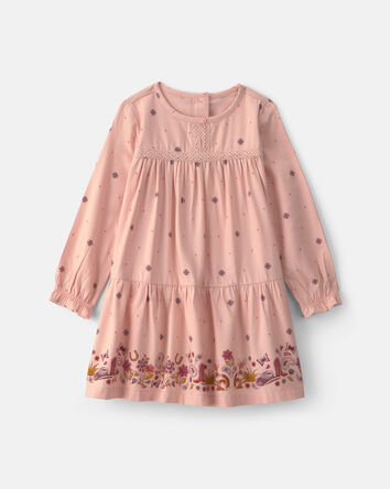 B&eacute;b&eacute; fille - Robe manches longues en serg&eacute; en motif floral &ndash; Rose, 