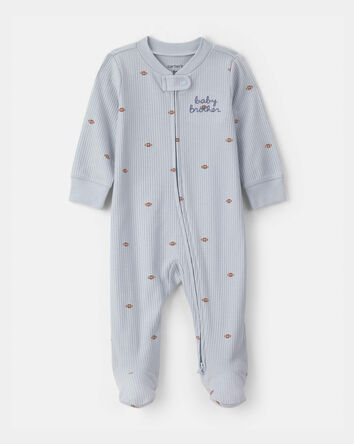 Baby Boy Baby Brother' Cotton 2-Way Zip Sleeper - Blue, 
