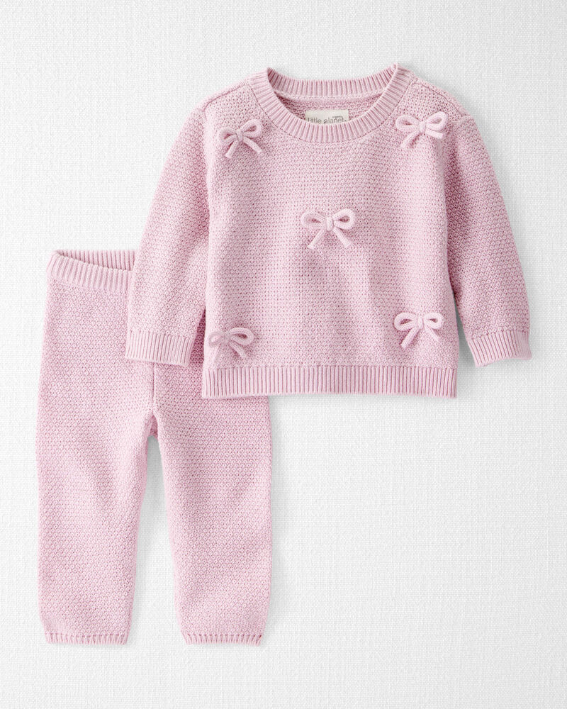 Baby 2-Piece Organic Cotton Bow Sweater Knit Set, image 1 of 5 slides
