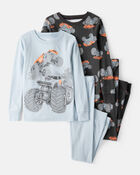 Boys Monster Truck Print 100% Cotton Long-Sleeve 4-Piece Pyjamas - Blue, image 1 of 4 slides