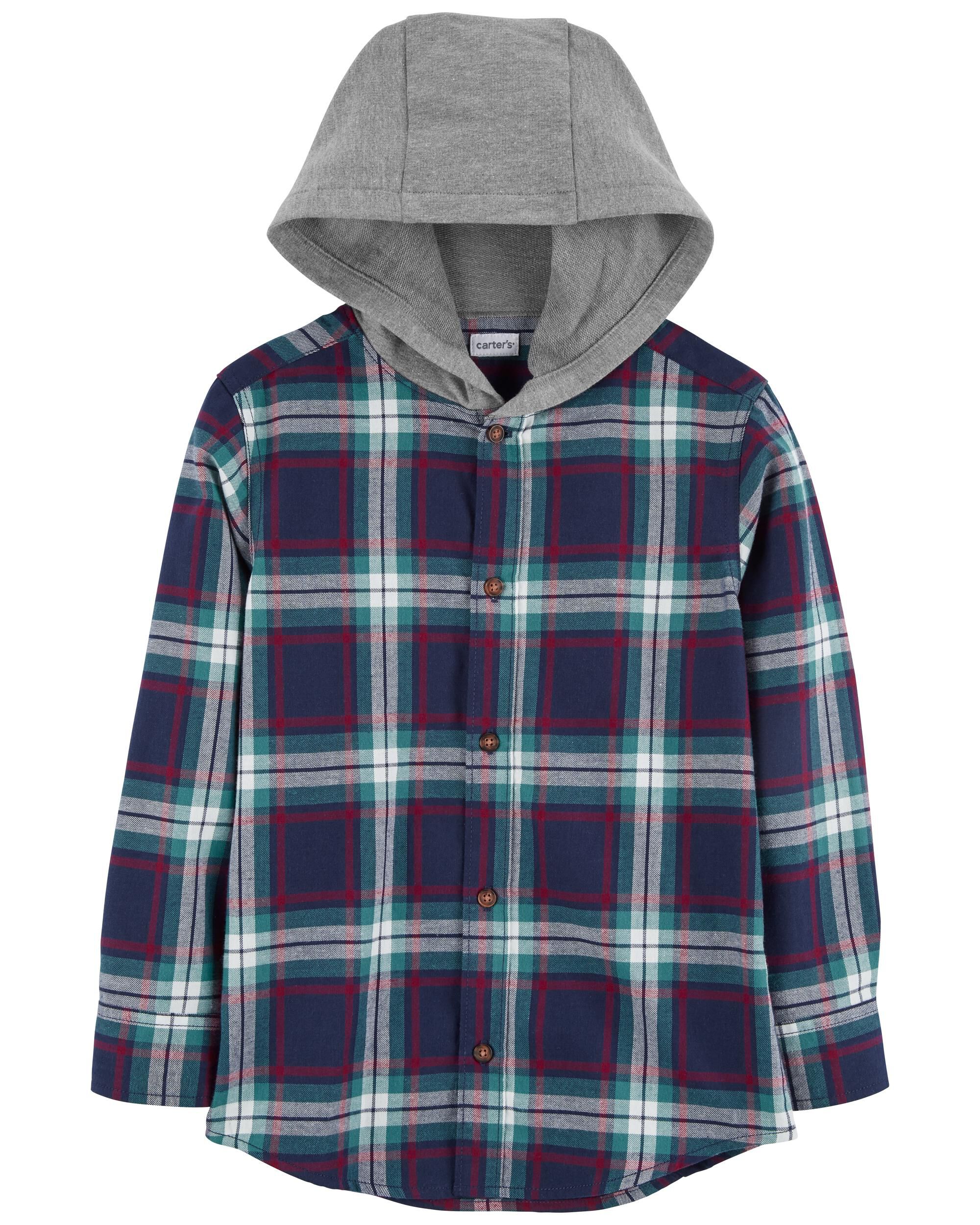 Navy Hooded Flannel Button Front Shirt Carter s Canada