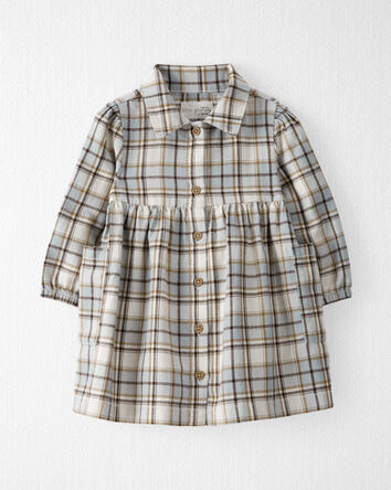 Baby Organic Cotton Herringbone Button-Front Dress in Plaid, 