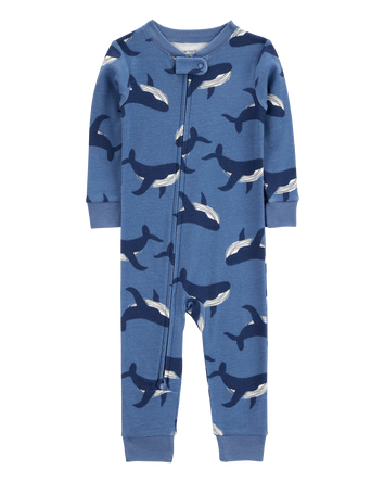 Toddler Whale Print Snug Fit Cotton 1-Piece Pyjamas, 