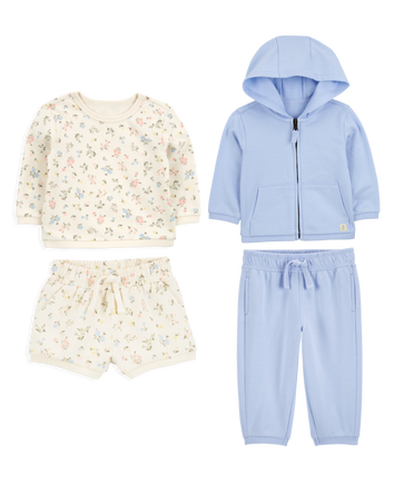 Baby 4-Piece French Terry Mix-and-Match Outfit Set - Blue/Ivory, 