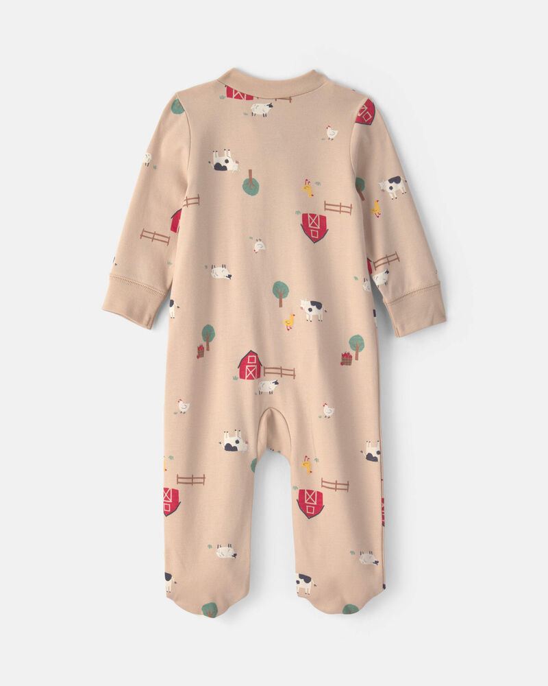 Baby Farm 100% Cotton 2-Way Zip Sleeper - Beige, image 2 of 5 slides