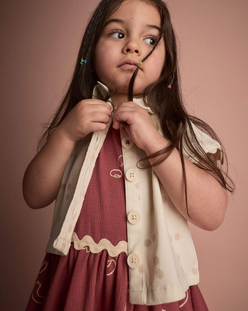 Toddler Girl Sleeveless Button-Down Top in Dot Print - Cream, image 3 of 5 slides
