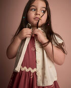 Toddler Girl Sleeveless Button-Down Top in Dot Print - Cream, image 3 of 5 slides