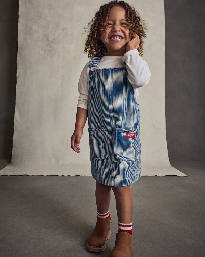 Toute-petit fille - Ensemble salopette en denim &agrave; rayures hickory et manches longues - D&eacute;lav&eacute; clair, image 2 sur 9 diapositives