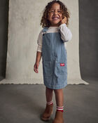 Toute-petit fille - Ensemble salopette en denim &agrave; rayures hickory et manches longues - D&eacute;lav&eacute; clair, image 2 sur 9 diapositives