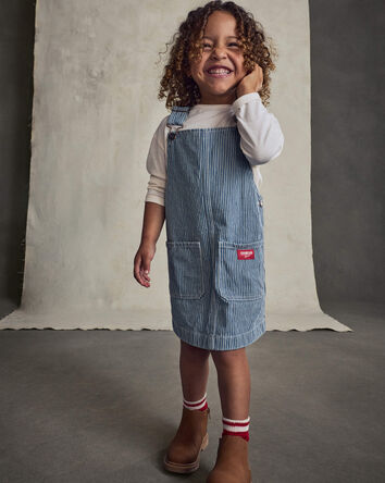Toute-petit fille - Ensemble salopette en denim &agrave; rayures hickory et manches longues - D&eacute;lav&eacute; clair, 