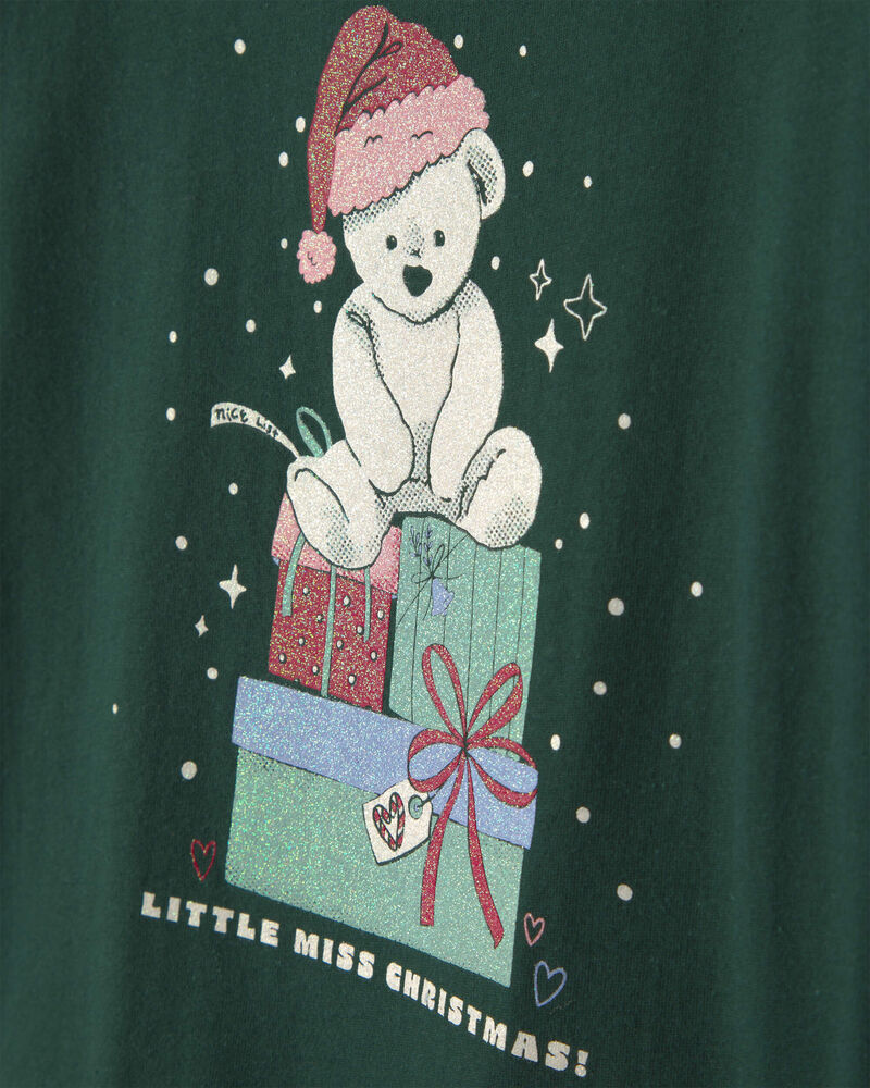 Toute-petit fille - T-shirt manches longues &agrave; motif ourson de No&euml;l &ndash; Vert, image 2 sur 3 diapositives