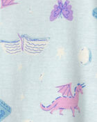 Toddler Girl Dragon 100% Cotton Snug Fit 1-Piece pyjama - Blue, image 2 of 4 slides