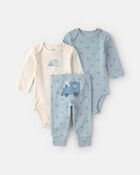 B&eacute;b&eacute; gar&ccedil;on - Ensemble 3 pi&egrave;ces cache-couches manches longues et pantalon &agrave; motif train &ndash; Bleu/Cr&egrave;me, image 1 sur 5 diapositives
