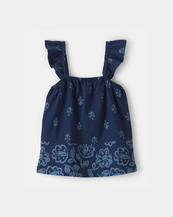 Toddler Girl Floral Ruffle-Sleeve Tank Top - Navy, 