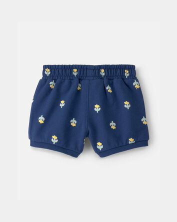 Baby Girl Floral French Terry Shorts - Blue, 