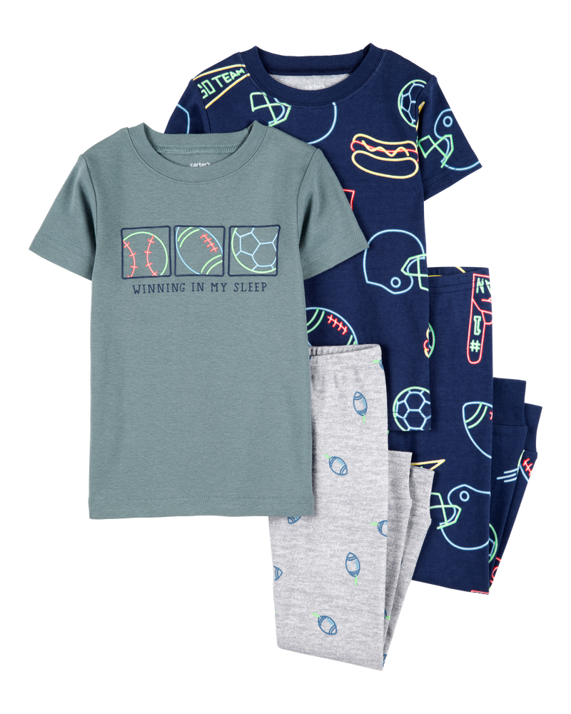 Bébé Pyjamas 4 pièces en coton à motifs de sport, image 1 sur 4 diapositives
