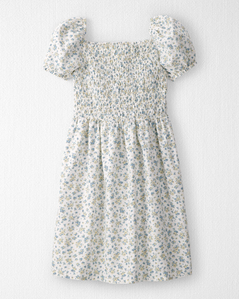Girls Smocked Dress Made with Organic Cotton in Spring Bloom Print, image 1 of 5 slides