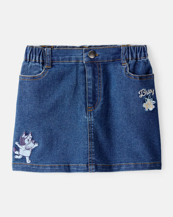 Baby Girl Bluey Embroidered Denim Skirt - Blue, 