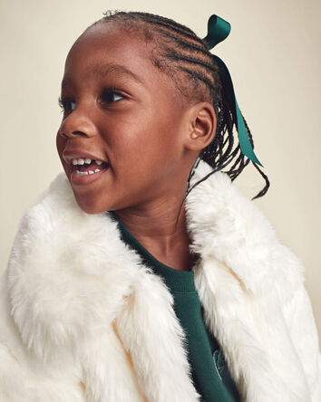 Girls Faux Fur Jacket - Cream, 