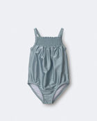 Toddler Girl Smocked One-Piece Swimsuit - Pale Blue, image 2 of 7 slides