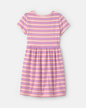 Girls Striped Short-Sleeve Dress - Pink, 