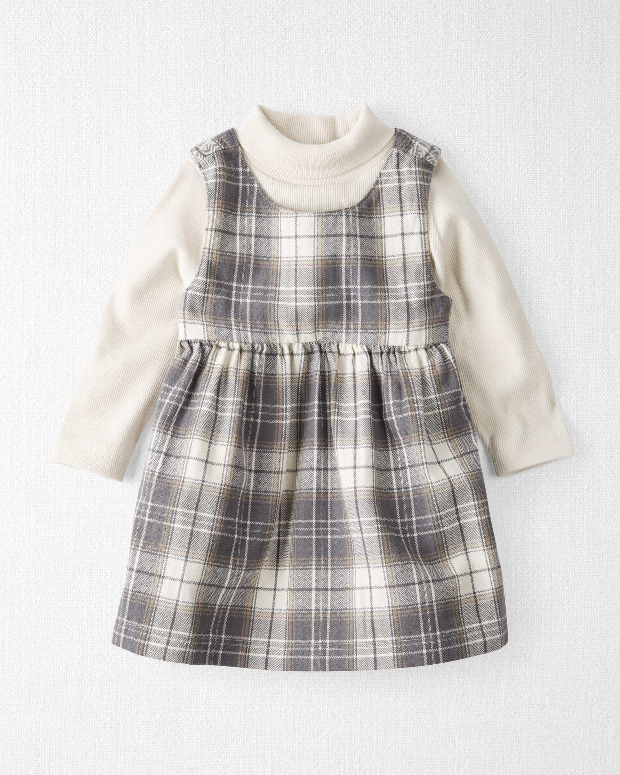 Baby Girls Baby 2 Piece Organic Cotton Herringbone Dress Set in Plaid 18M Little Planet