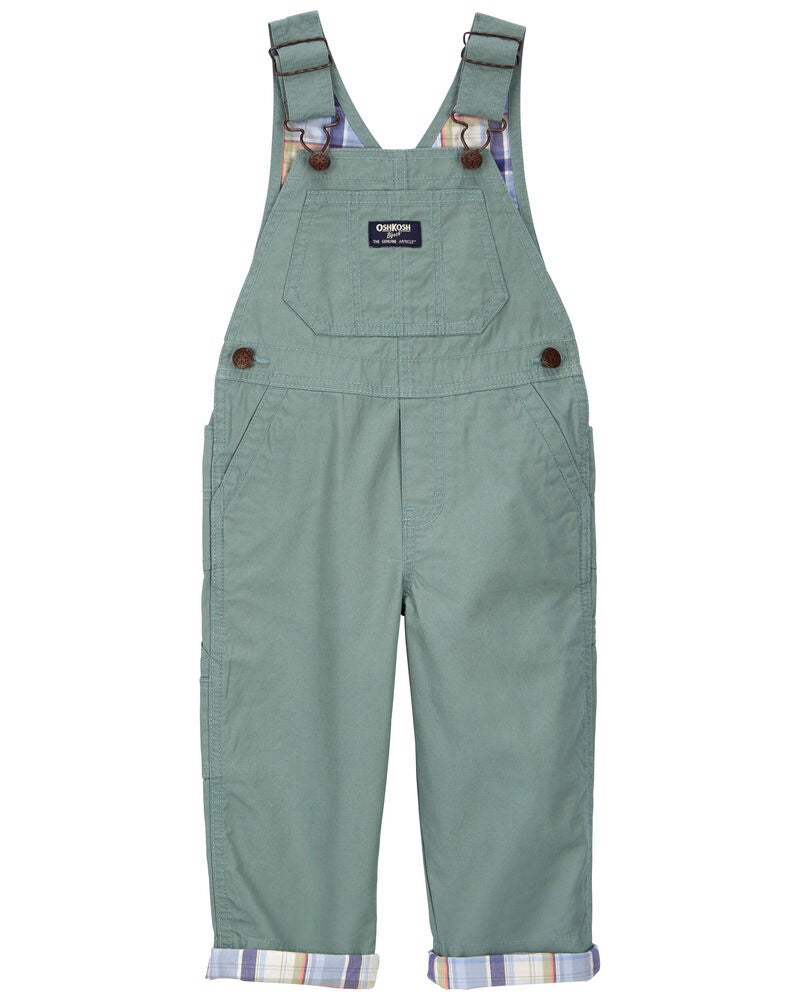 Toddler Plaid Lined Lightweight Canvas Overalls, image 1 of 4 slides