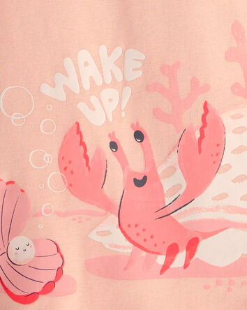 Toddler Girl Seashells 100% Cotton Short-Sleeve Snug Fit 4-Piece pyjama Set - Pink/Orange, 