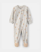 Baby Teddy Bear Cotton 2-Way Zip Sleeper - Grey, image 1 of 5 slides