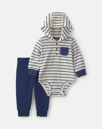 B&eacute;b&eacute; gar&ccedil;on - Ensemble 2 pi&egrave;ces cache-couche manches longues &agrave; rayures et pantalon &ndash; Bleu marine, 