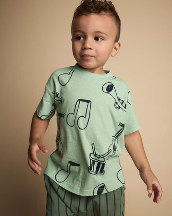 Tout-petit - T-shirt d&eacute;contract&eacute; &agrave; imprim&eacute; de th&egrave;me musical - Vert, 