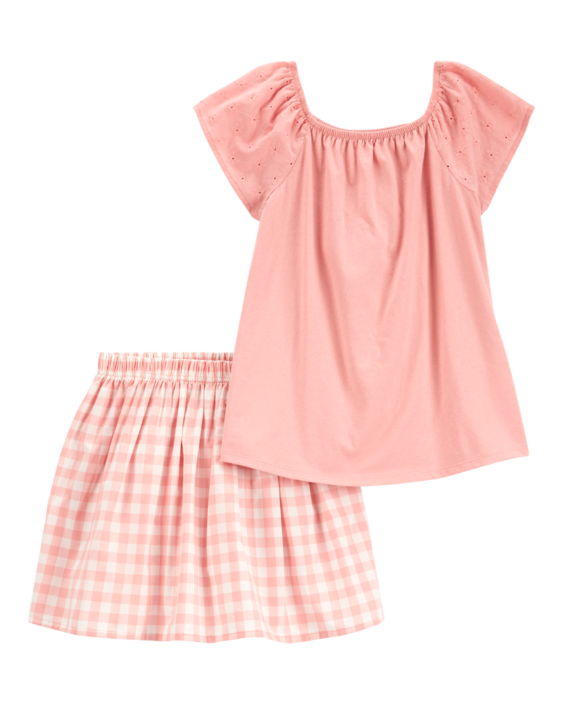 Kid 2-Piece Gingham Skort Outfit Set - Pink, image 1 of 4 slides