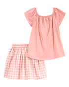 Kid 2-Piece Gingham Skort Outfit Set - Pink, image 1 of 4 slides