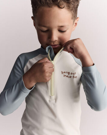 Tout-petit gar&ccedil;on - Maillot dermoprotecteur &agrave; demi-fermeture &agrave; glissi&egrave;re &laquo;Hand Out, Have Fun&raquo; - Bleu p&acirc;le/Cr&egrave;me, 