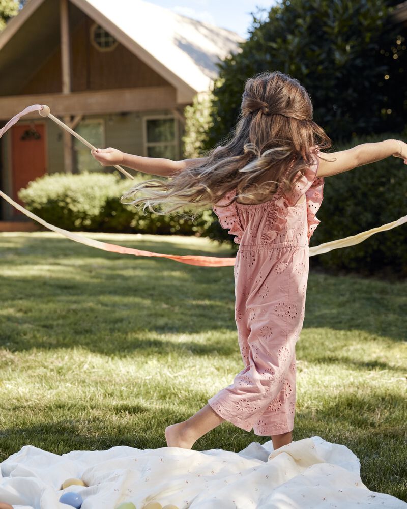 Toddler Eyelet Flutter Jumpsuit - Pink, image 3 of 4 slides