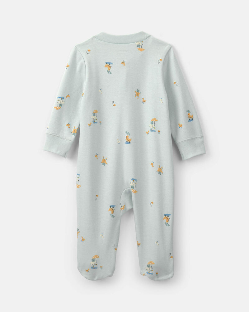Baby 2-Way Zip Frog & Duck Cotton Sleepers - Green, image 2 of 6 slides
