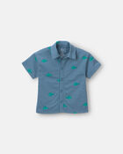 Toddler Boy Button-Down Short-Sleeve Shirt in Fish Print - Slate, image 2 of 6 slides