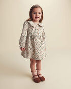 Toute-petit fille - Robe &agrave; manches longues et grand col en velours c&ocirc;tel&eacute; &agrave; motif floral - Cr&egrave;me, image 3 sur 7 diapositives