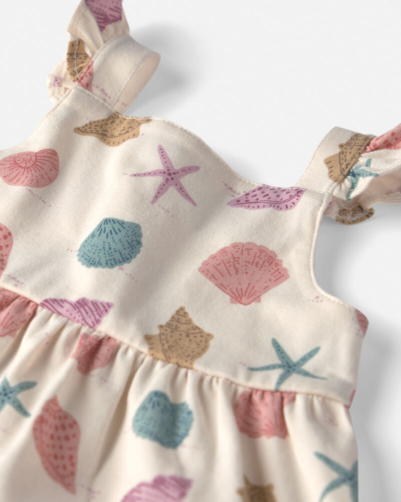 Baby Girl Organic Cotton Tiered Dress in Seashells, image 2 of 6 slides