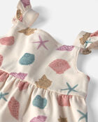 Baby Girl Organic Cotton Tiered Dress in Seashells, image 2 of 6 slides