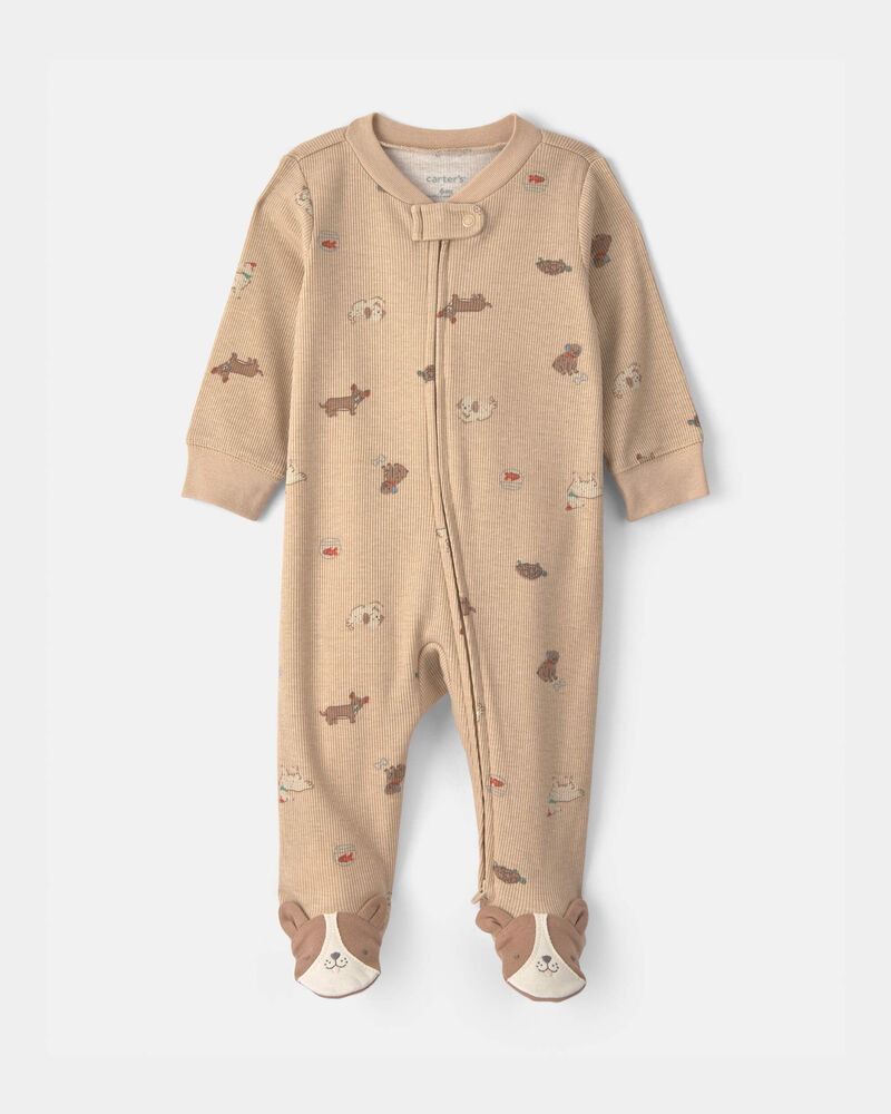 Baby Dog Cotton 2-Way Zip Sleeper - Brown, image 1 of 5 slides
