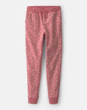 Girls Floral Drawstring Knit Joggers - Pink, 