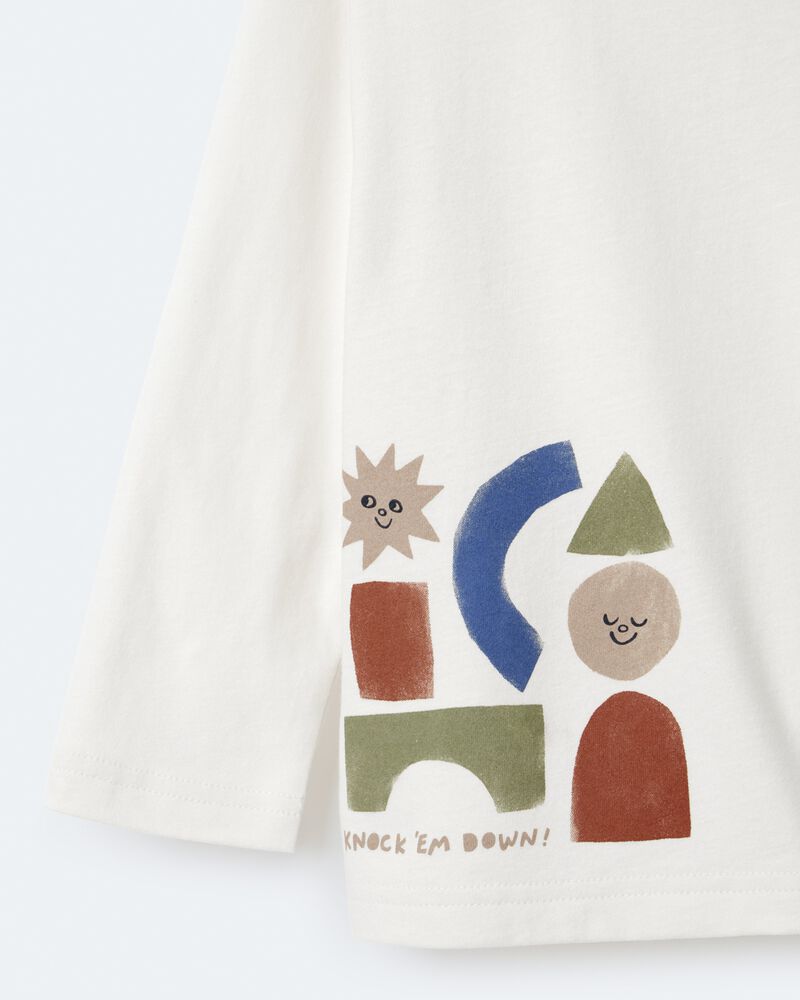 Toddler Long-Sleeve Pocket Relaxed Graphic Tee with Shapes - Cream, image 6 of 6 slides