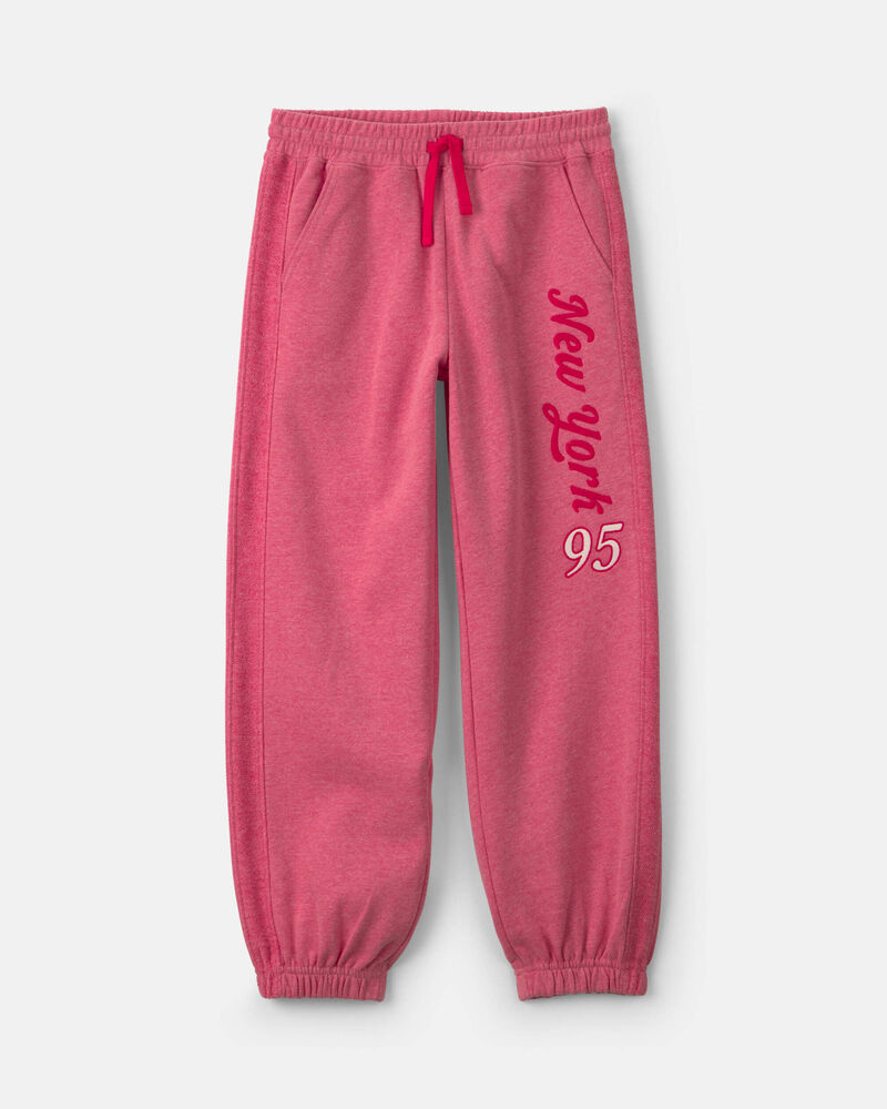 Girls 'New York' French Terry Joggers - Pink/Red, image 1 of 6 slides