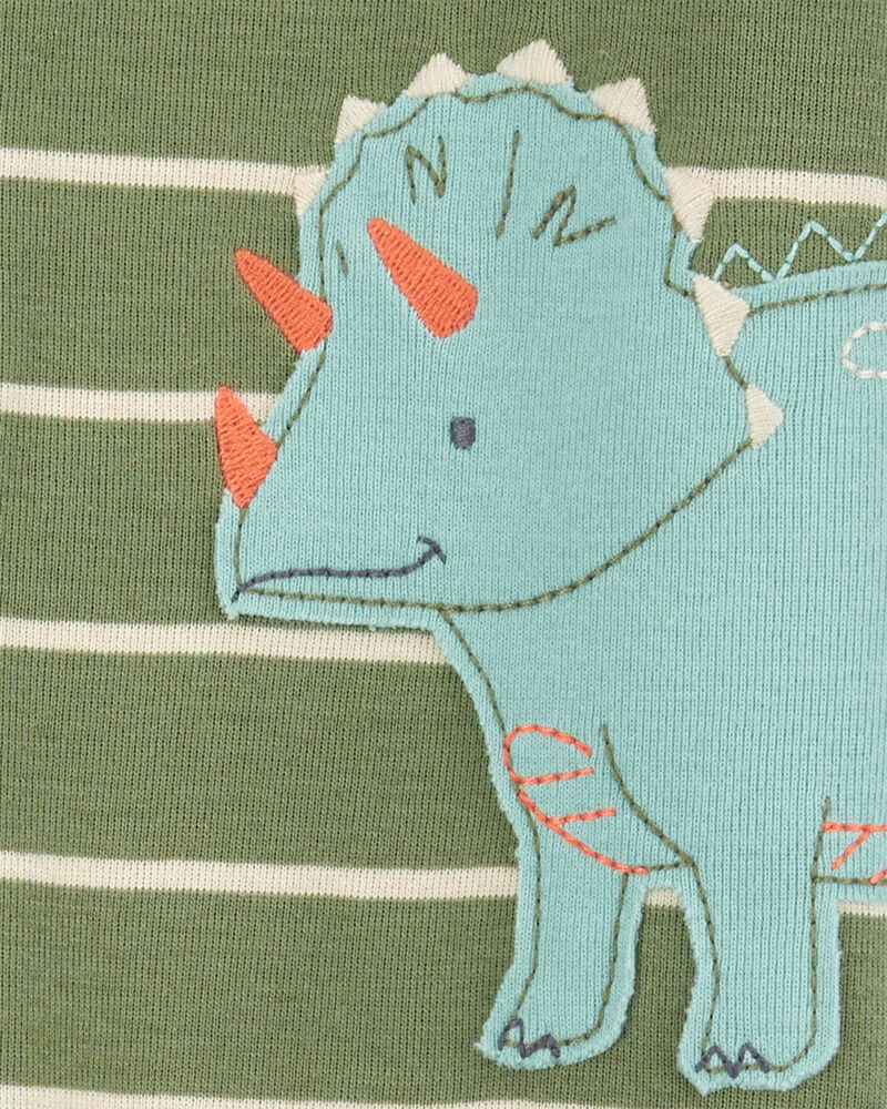 Baby Boy Dinosaur Striped Snug Fit Cotton Footie 1-Piece Pyjamas - Green, image 2 of 4 slides