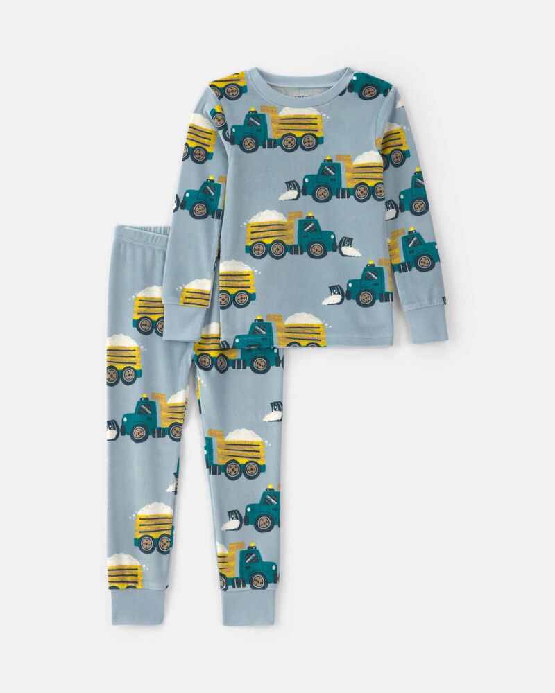 Tout-petit gar&ccedil;on - Pyjama ajust&eacute; 2 pi&egrave;ces en DreamPlush &agrave; motif camion de neige &ndash; Bleu, image 1 sur 2 diapositives