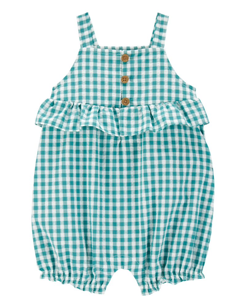 Bébé fille - Barboteuse sans manches en guingan - Vert, image 1 sur 3 diapositives
